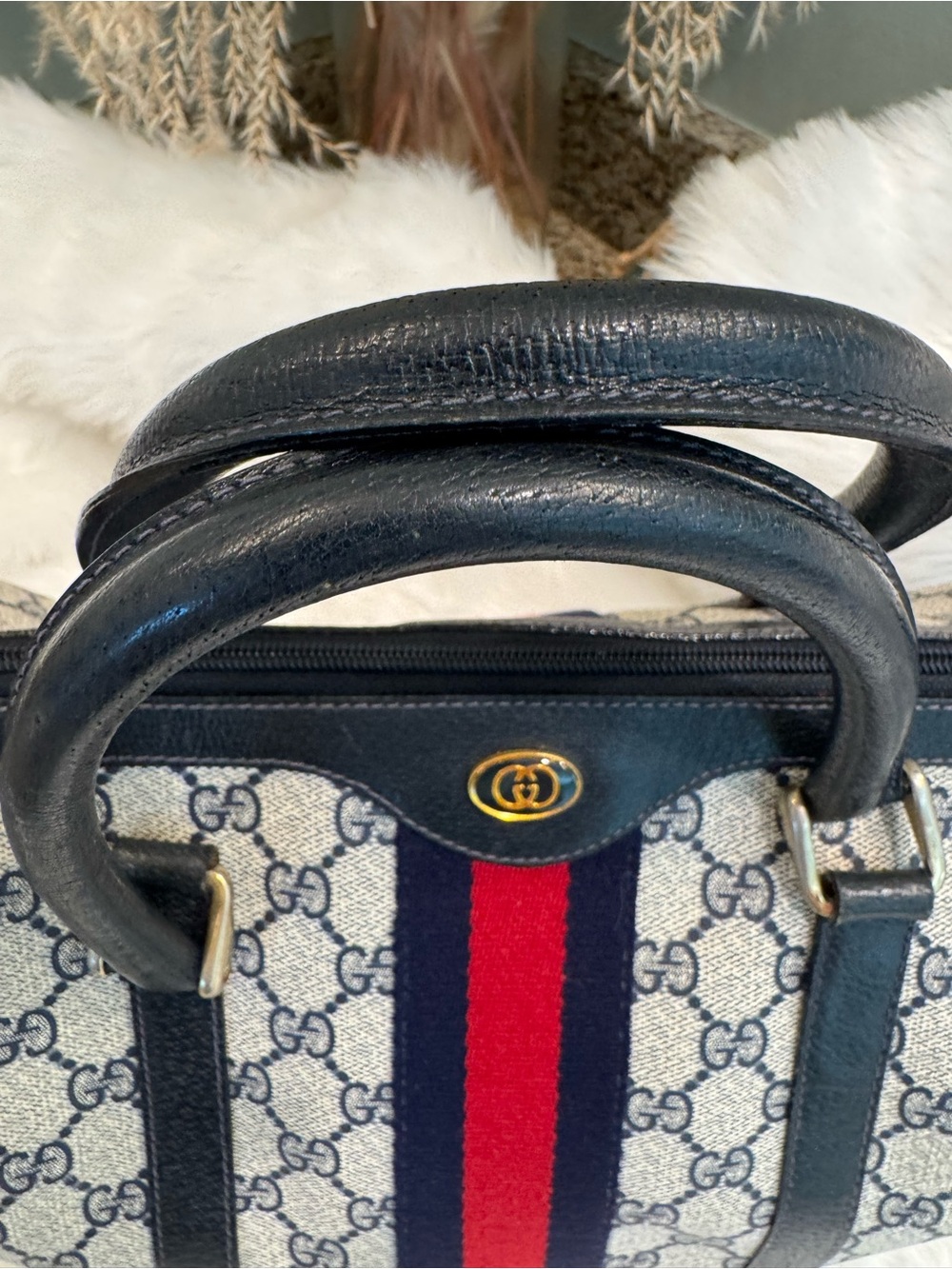 Gucci Blue and Red GG Supreme Satchel with Top Handles - Picture 2 of 15